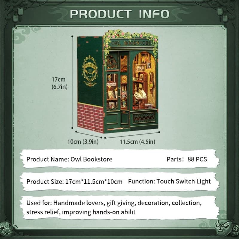 Book Nook Librería "Owl Bookstore" con 88 piezas. - Imagen 5